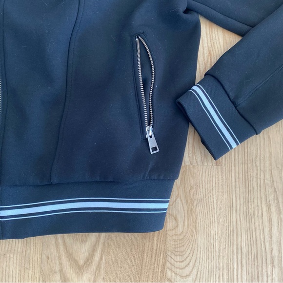 The Kooples Fleece Knit Moto Motorcycle Jacket Coat French Paris Stripe Grunge - Picture 2 of 10